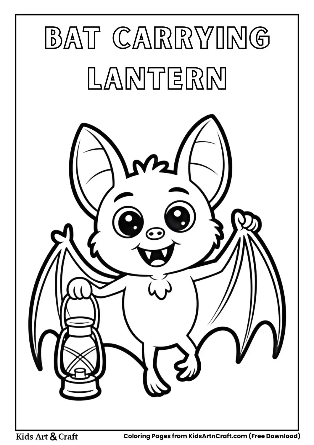 Cartoon bat carrying lantern Halloween coloring page