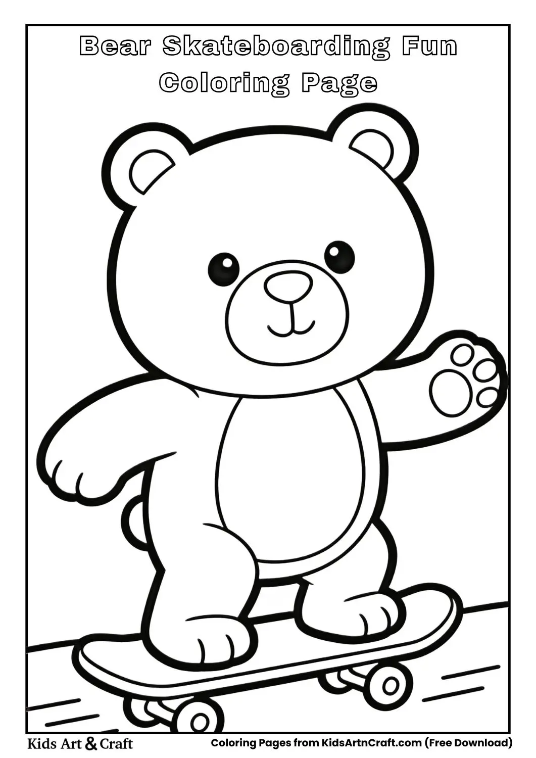 Bear riding skateboard simple kids coloring sheet