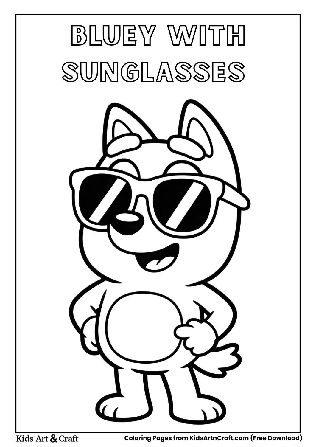 Bluey wearing sunglasses cool pose coloring page