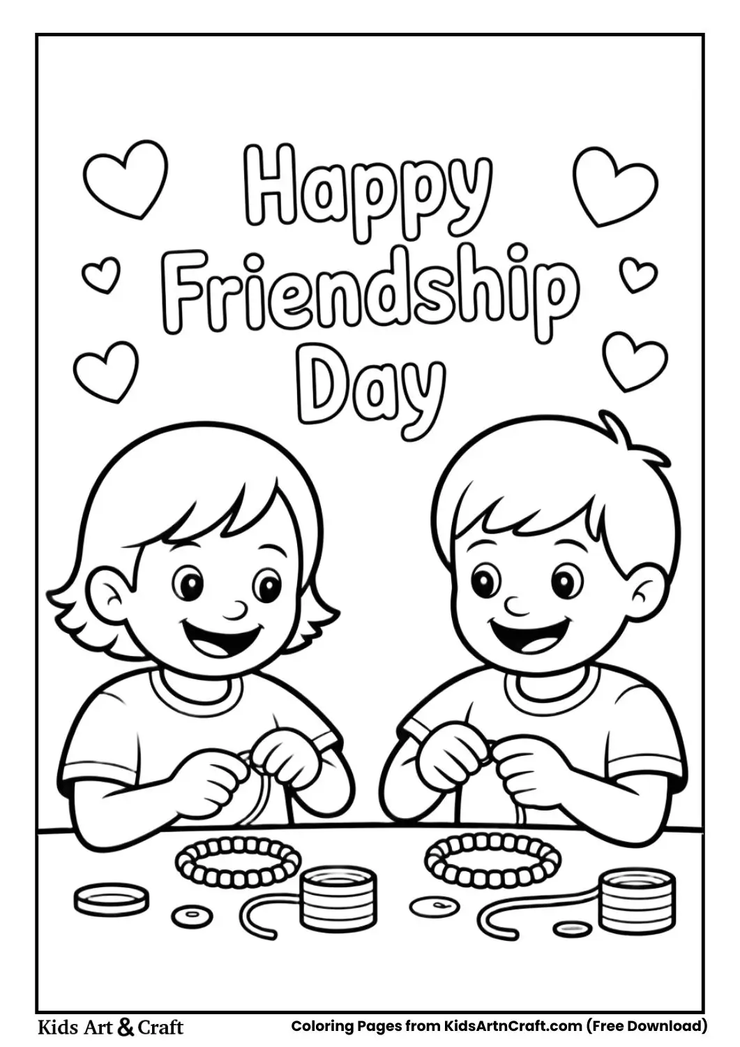 kids making friendship bracelets happy friendship day coloring page