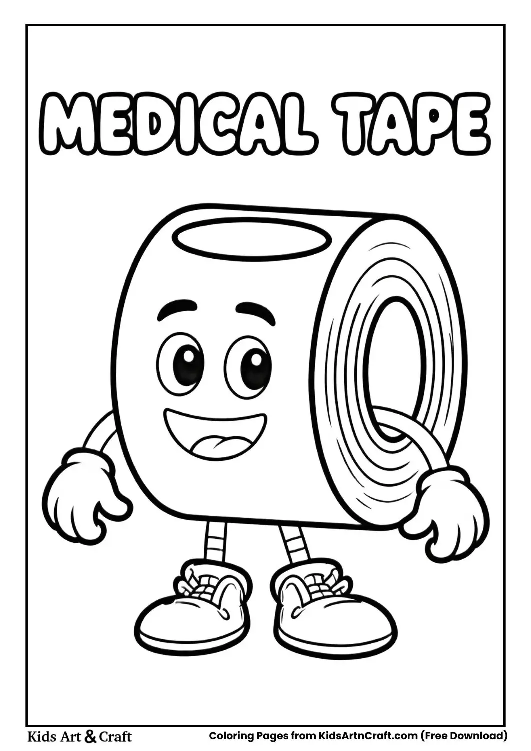 Cartoon medical tape roll coloring sheet for kids