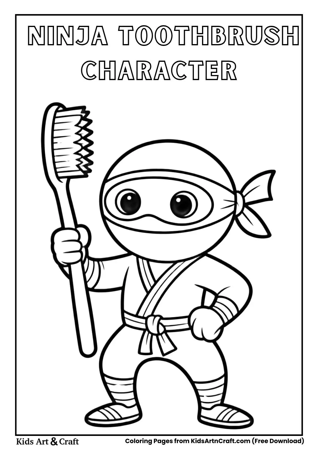 Toothbrush dressed as ninja in playful pose coloring page