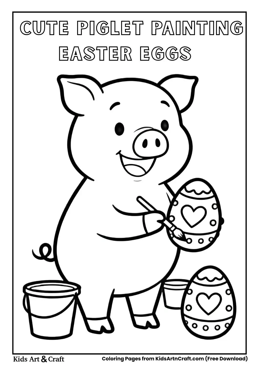 piglet painting easter eggs black and white kids coloring page