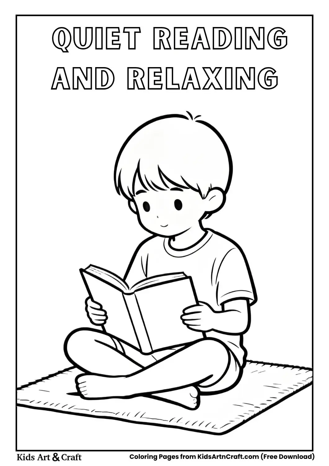child reading quietly simple mindfulness coloring page