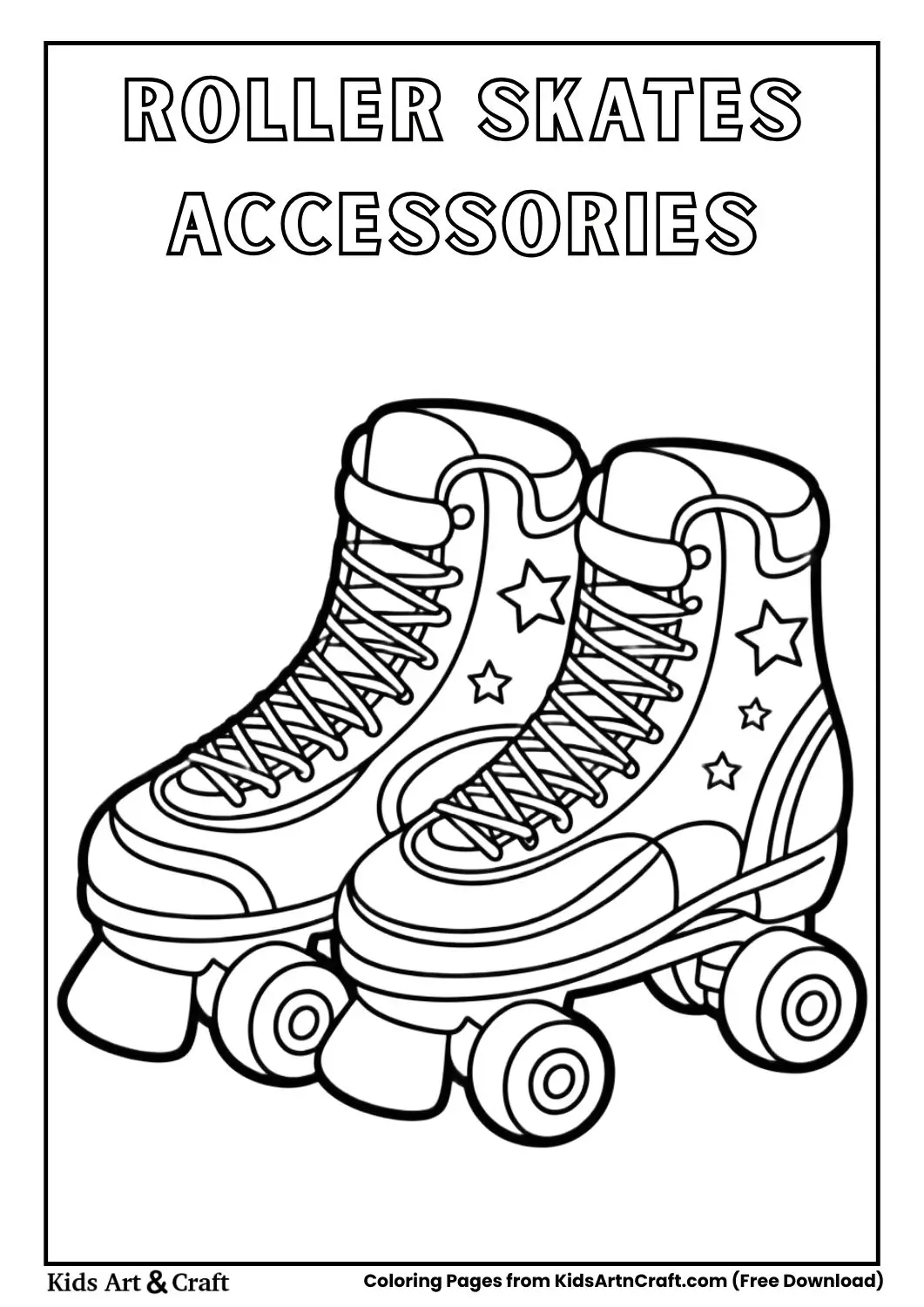 Pair of roller skates with stars kids coloring page