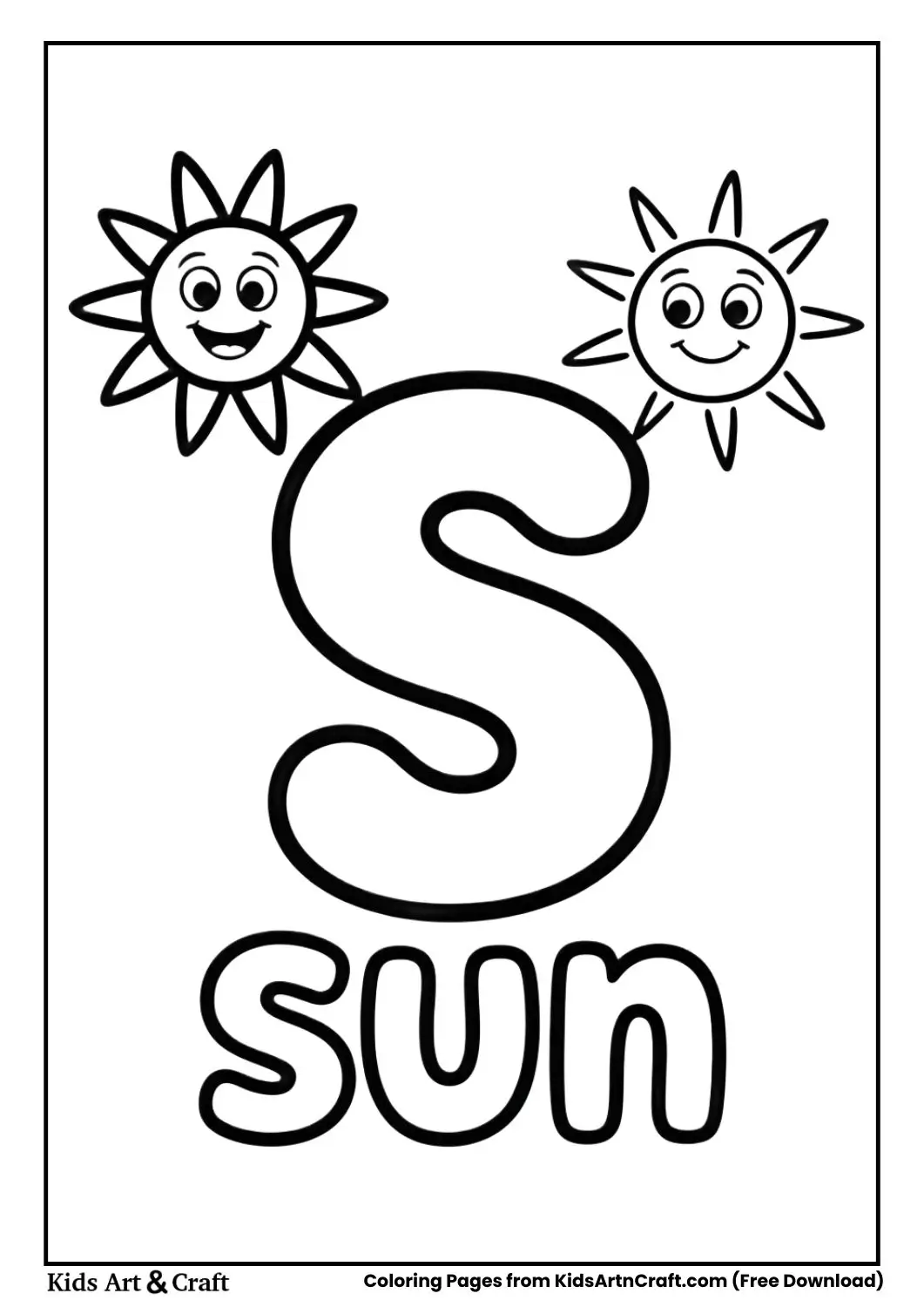 S for Sun coloring page with smiling sun