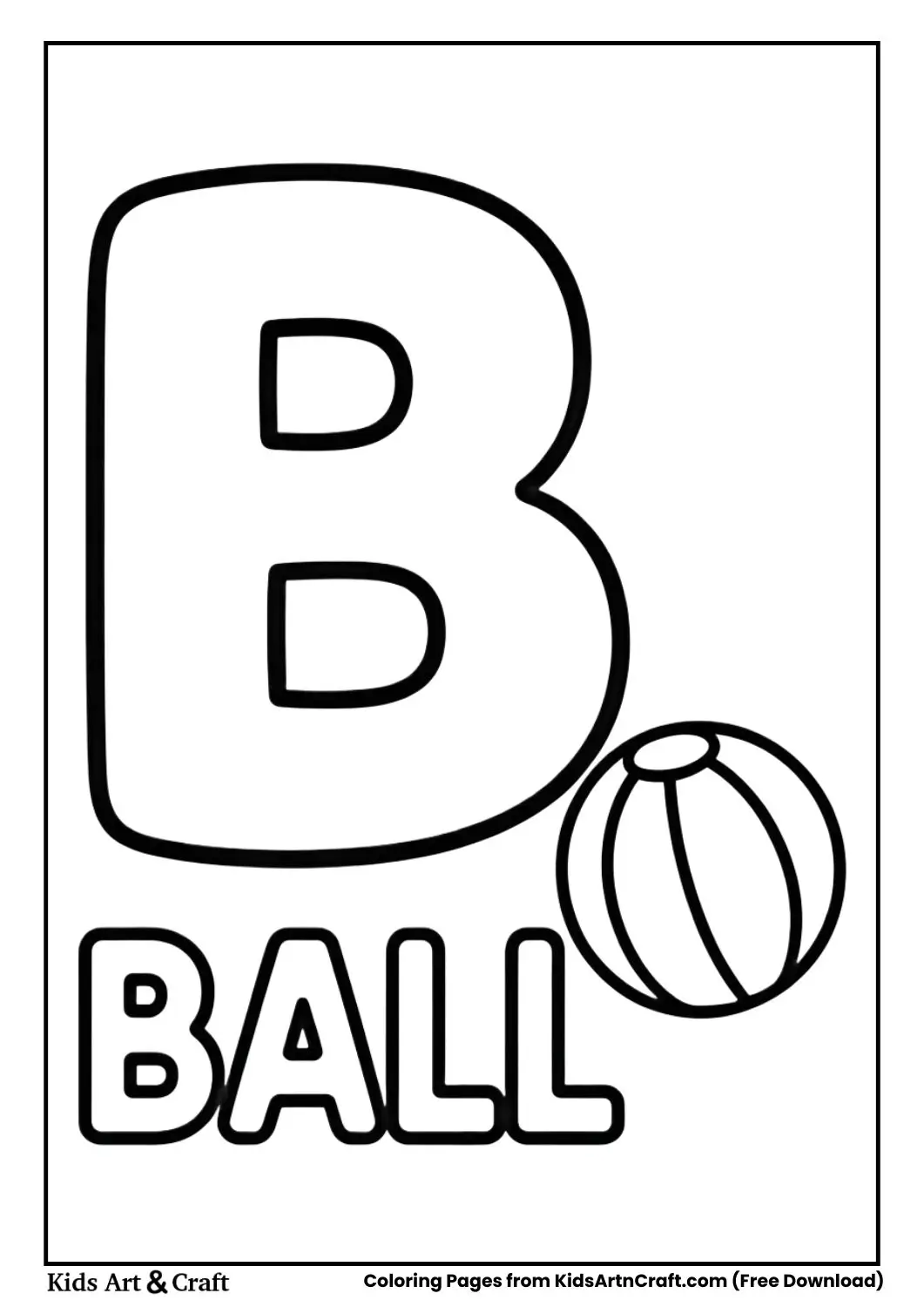 B for Ball coloring page with big letter B and ball drawing