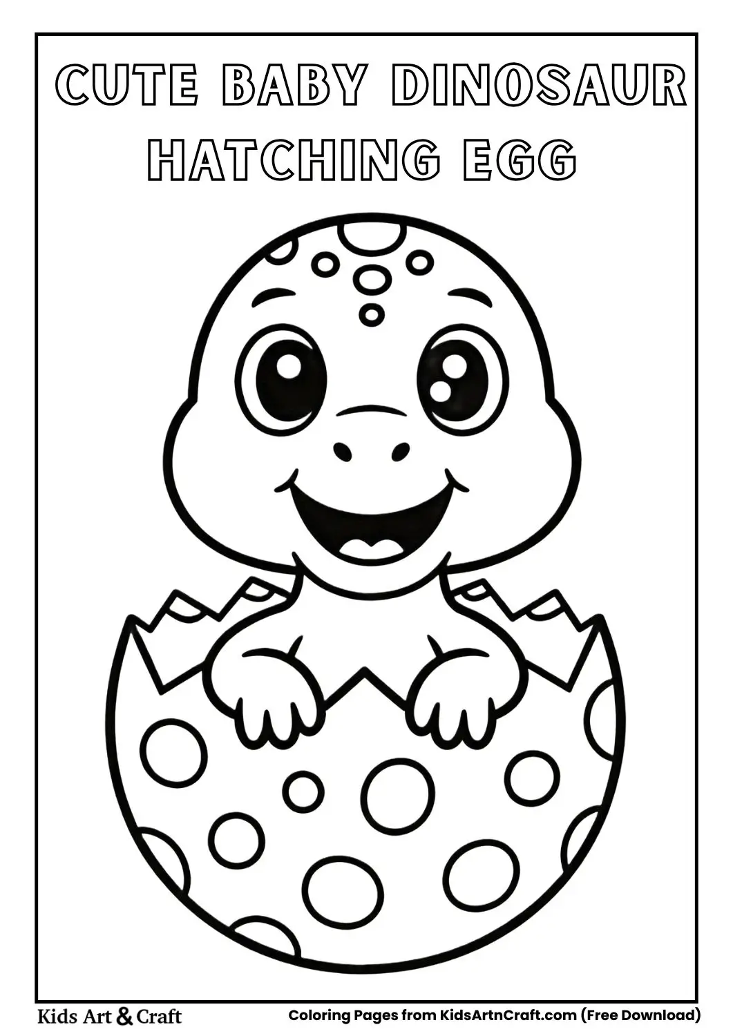 cartoon baby dinosaur hatching egg black and white coloring page