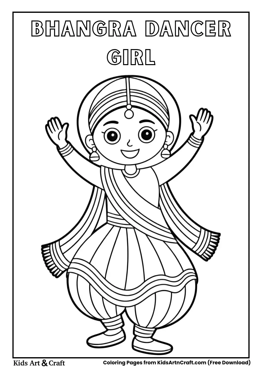 punjabi girl dancing bhangra traditional dress kids coloring page