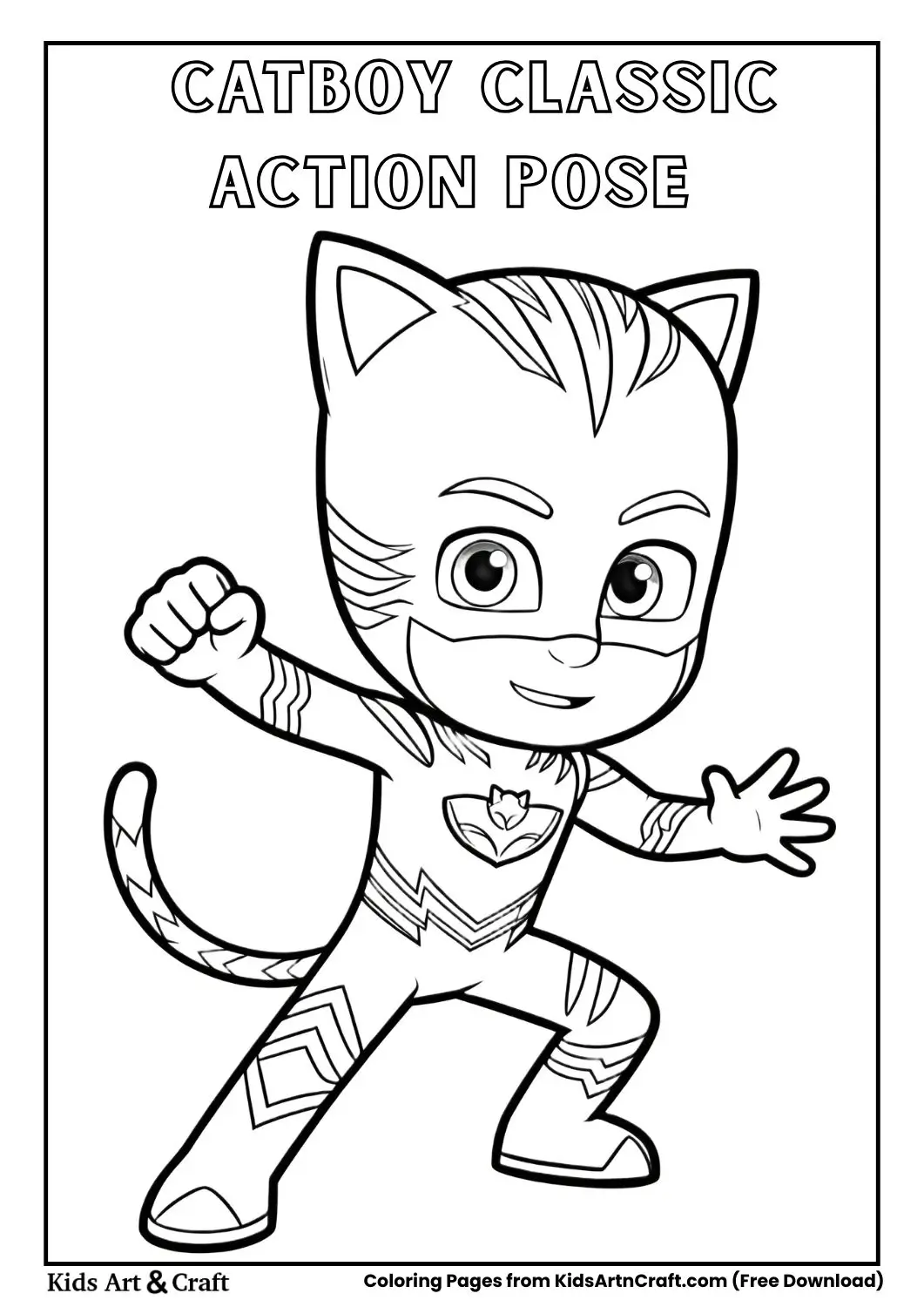 Catboy from PJ Masks standing in action pose coloring page