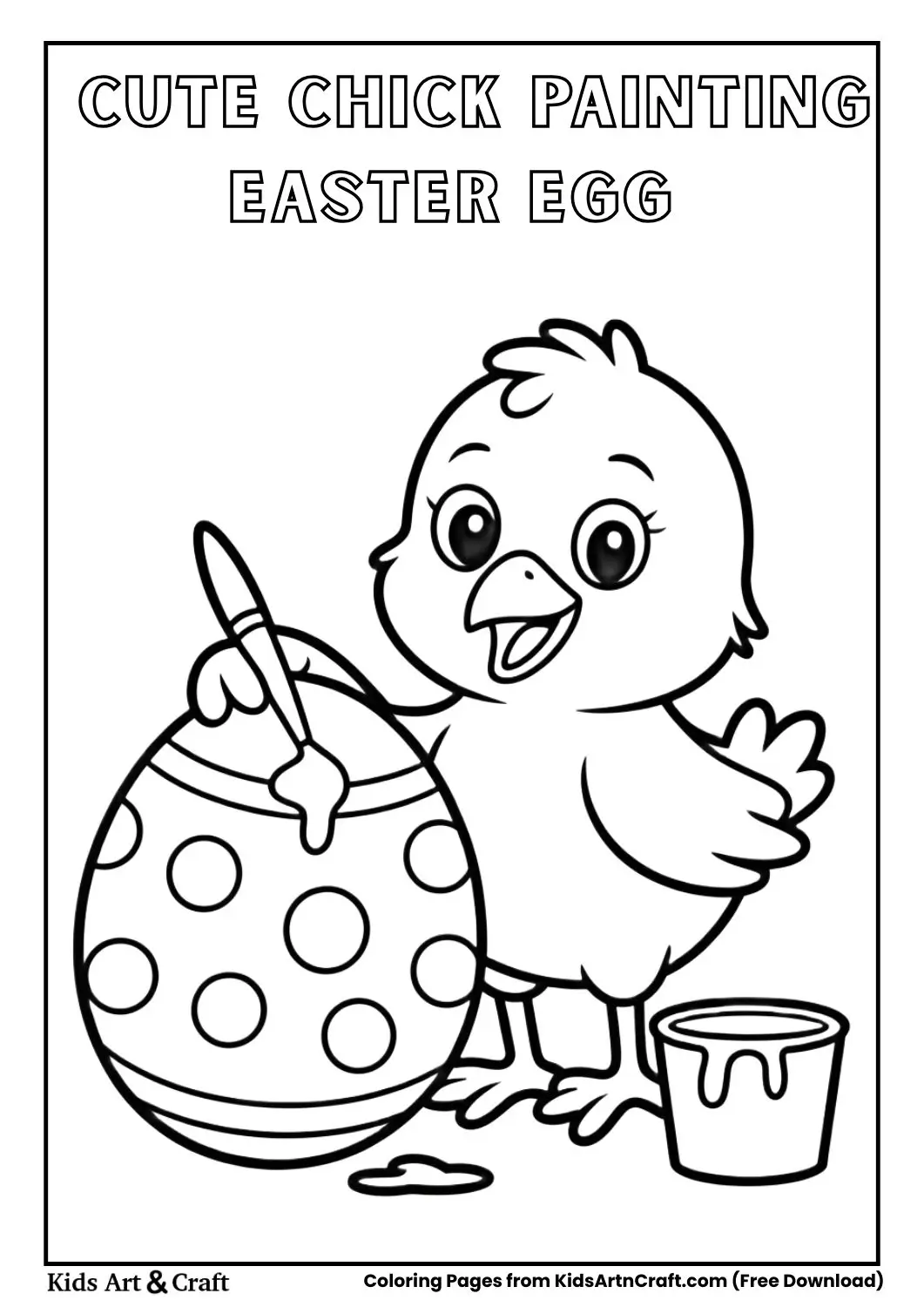 baby chick painting easter egg with paintbrush black and white coloring page