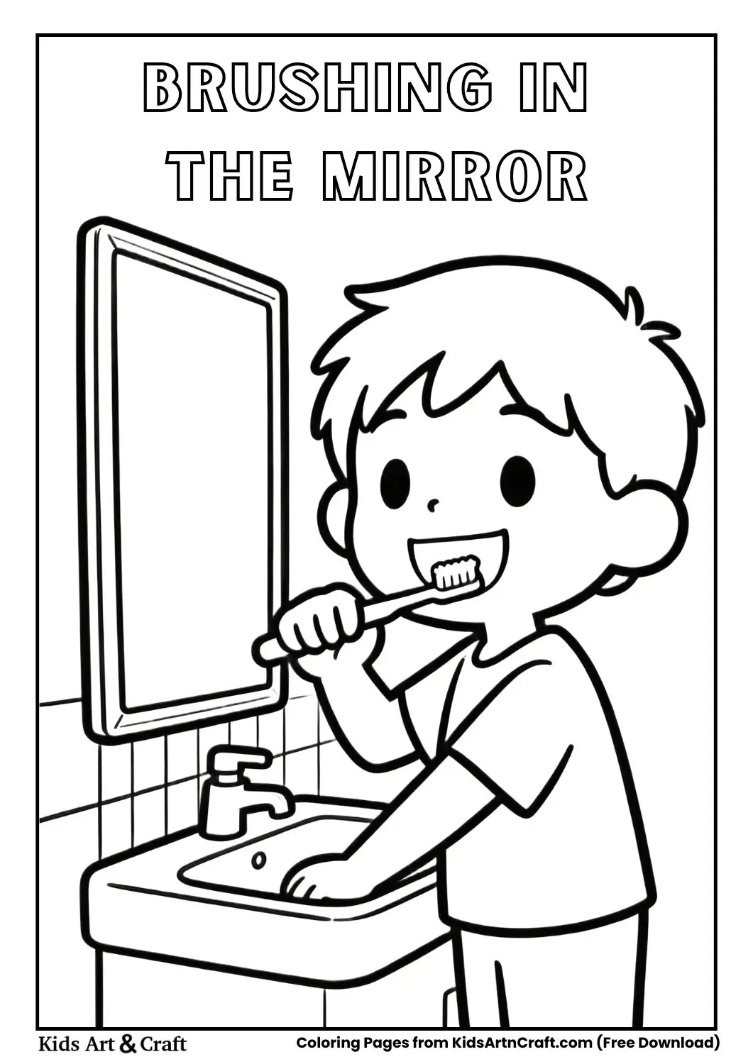 child brushing teeth in front of mirror