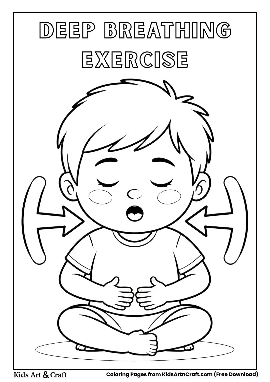 child doing deep breathing exercise simple mindfulness coloring page