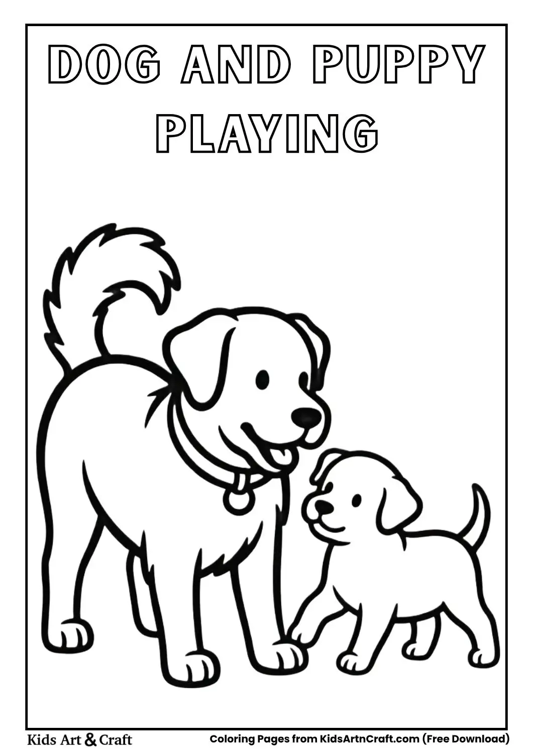 dog playing with puppy easy coloring page