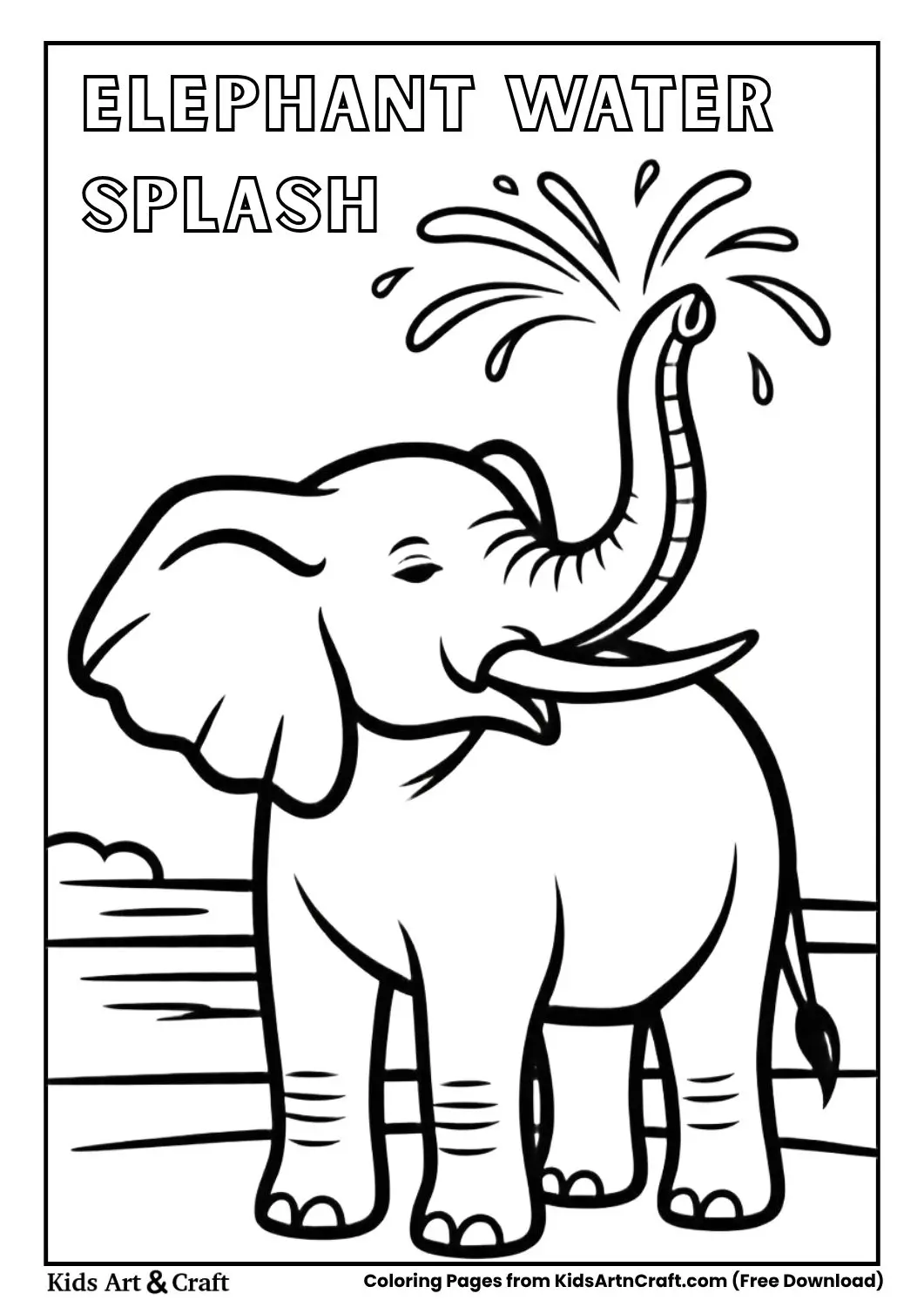 Elephant spraying water with trunk simple zoo coloring page for kids