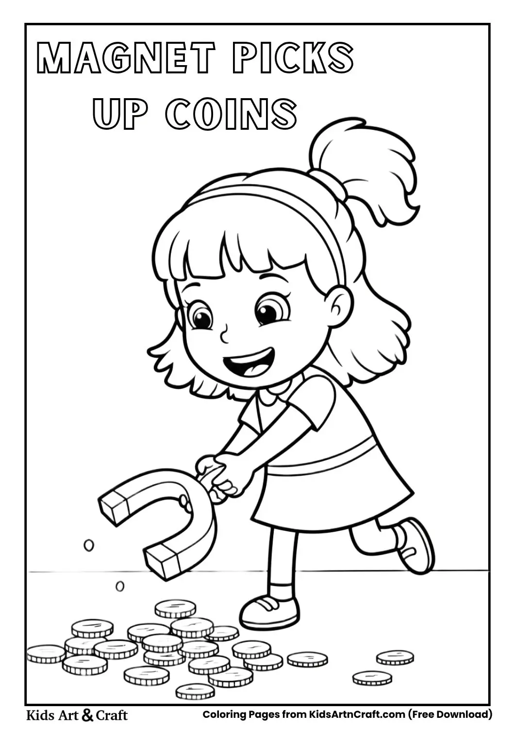 Girl picking up coins with a magnet