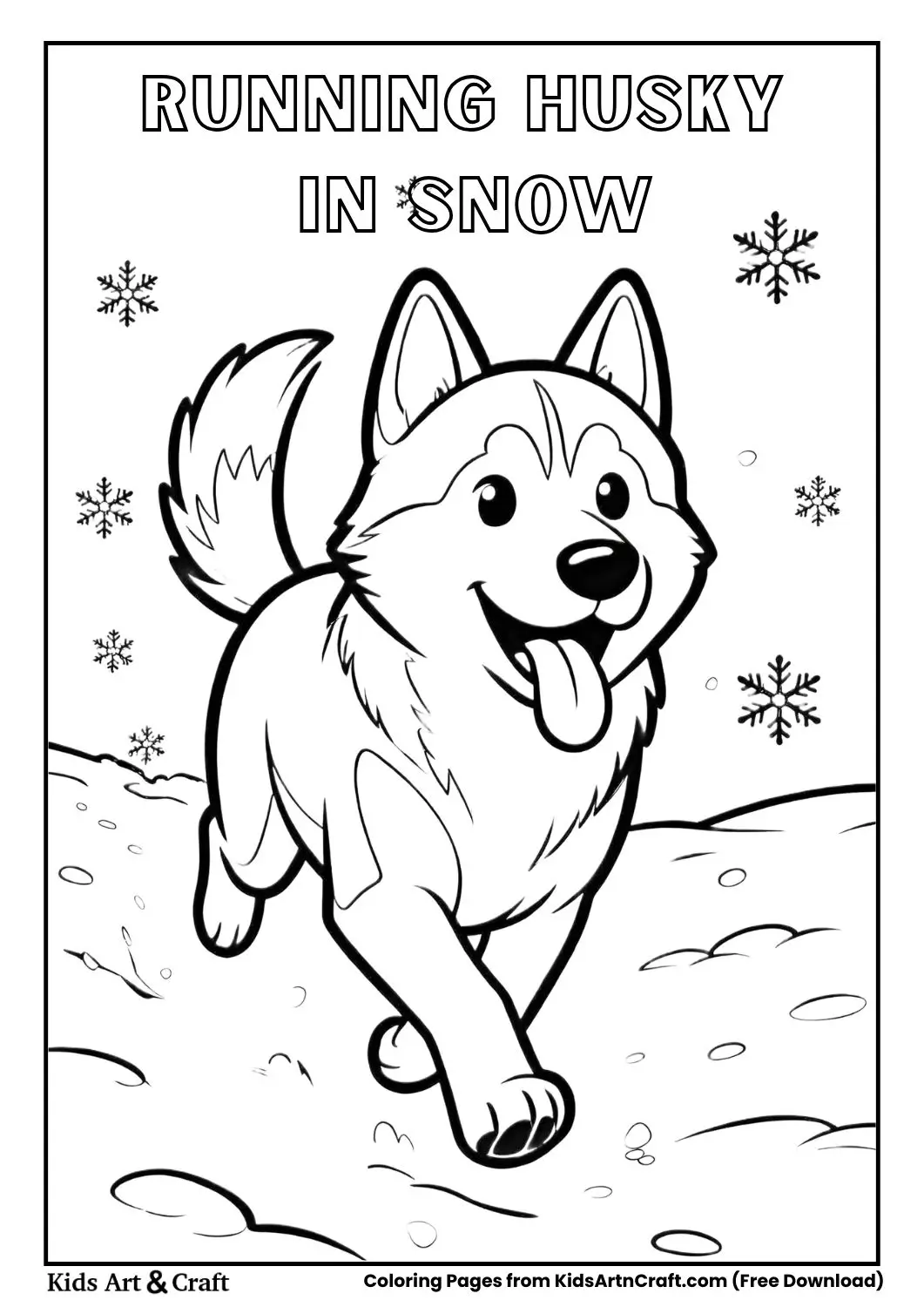 Husky running in snow with tongue out coloring page