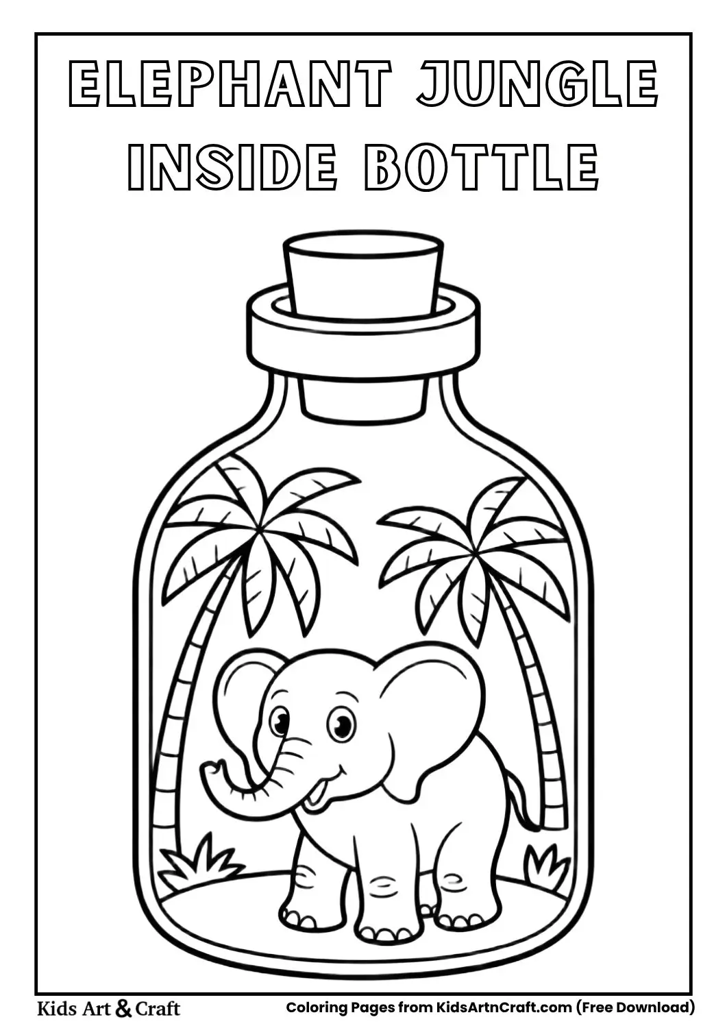 elephant jungle inside bottle easy coloring page black and white