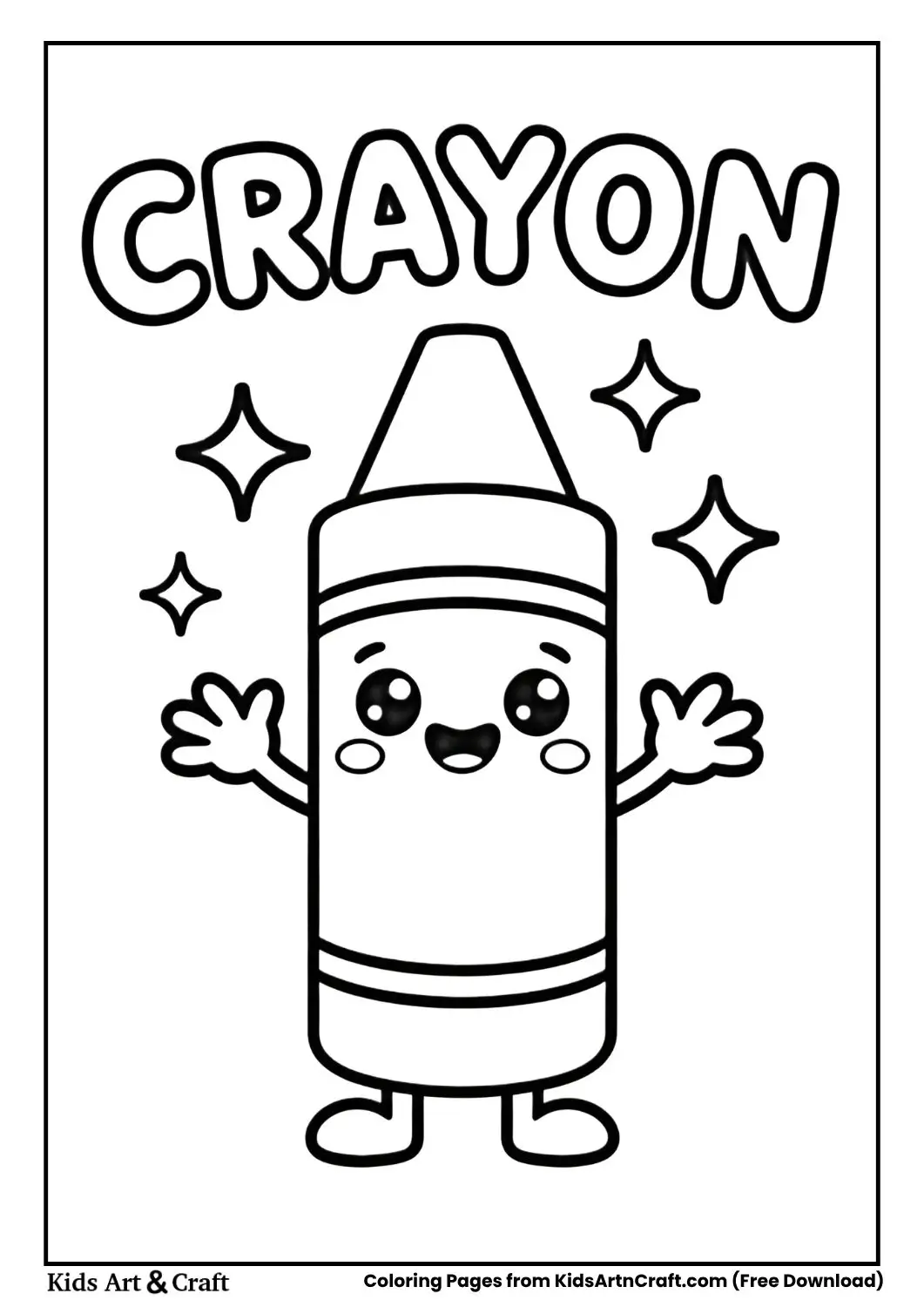 cute kawaii crayon black and white coloring page for children