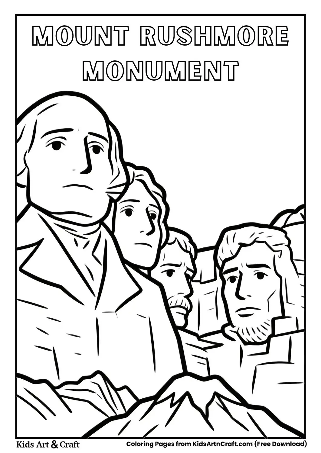 Simple Mount Rushmore black and white coloring page for children