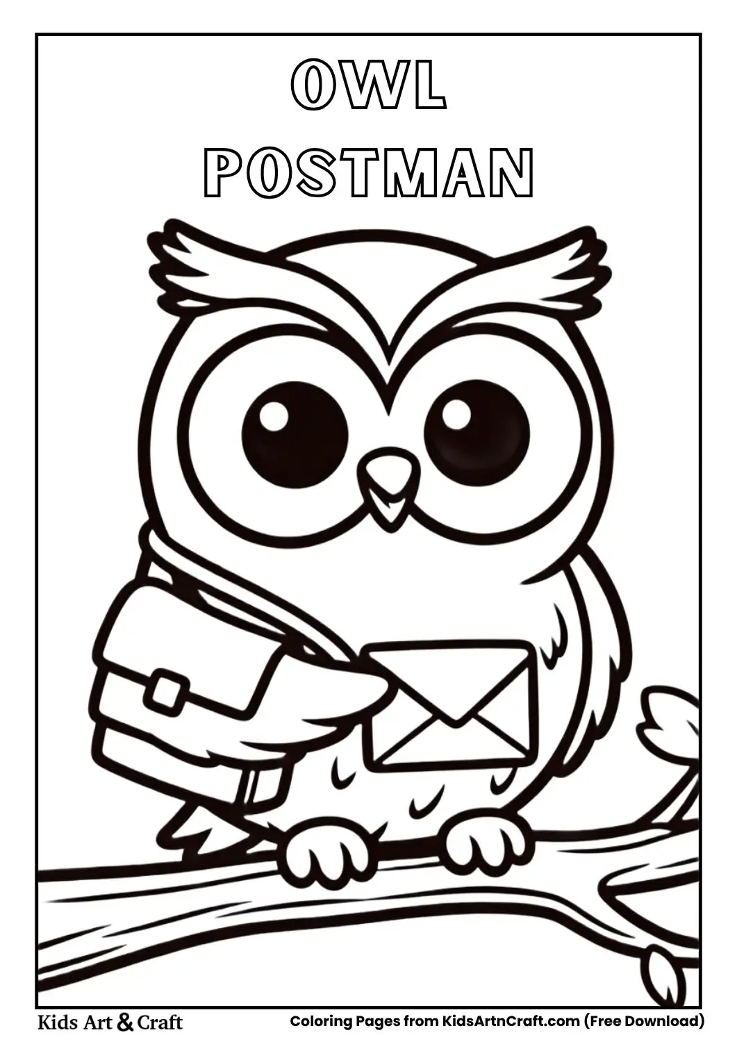 owl postman holding letter coloring page