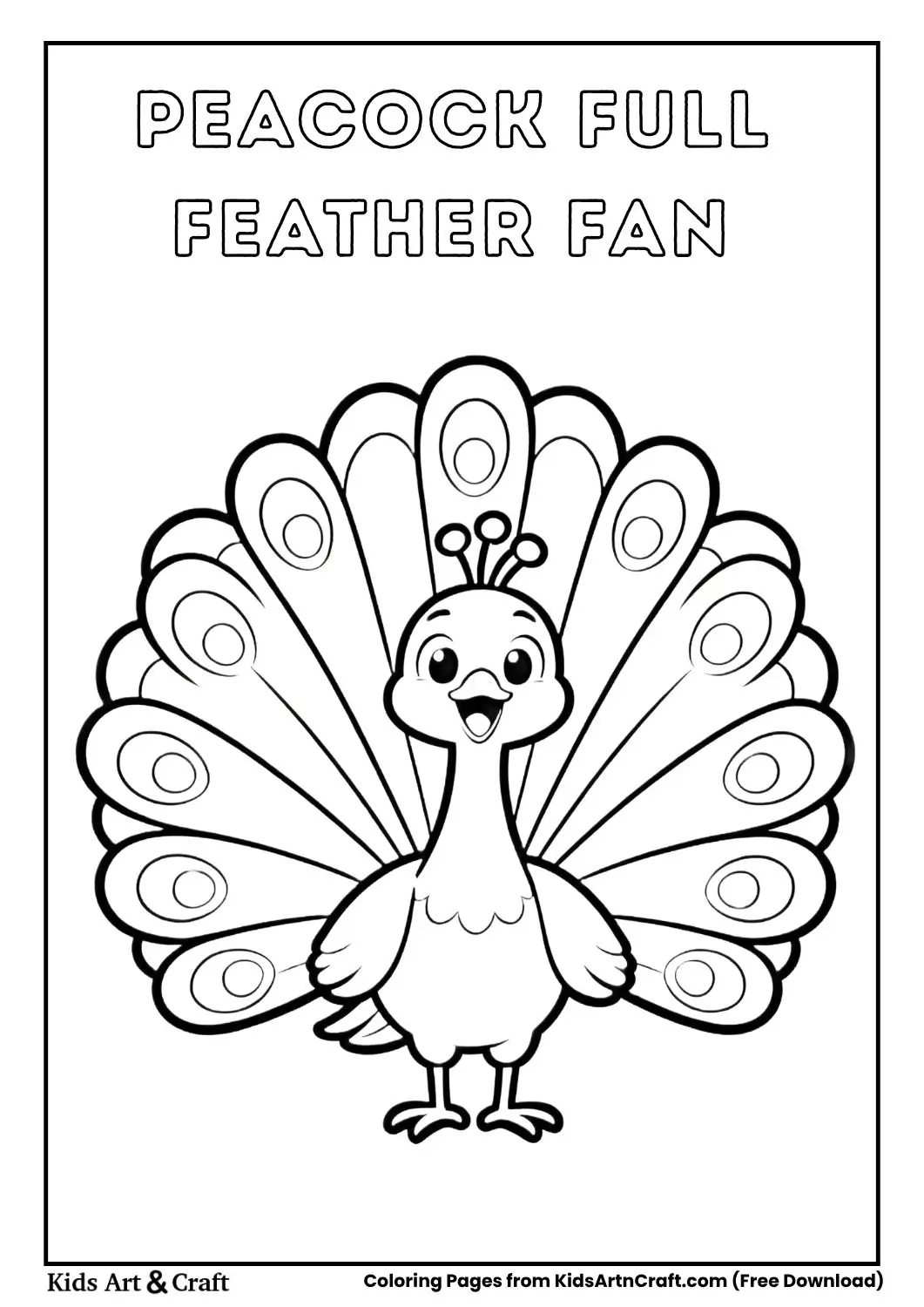 Peacock spreading full feather fan simple coloring page
