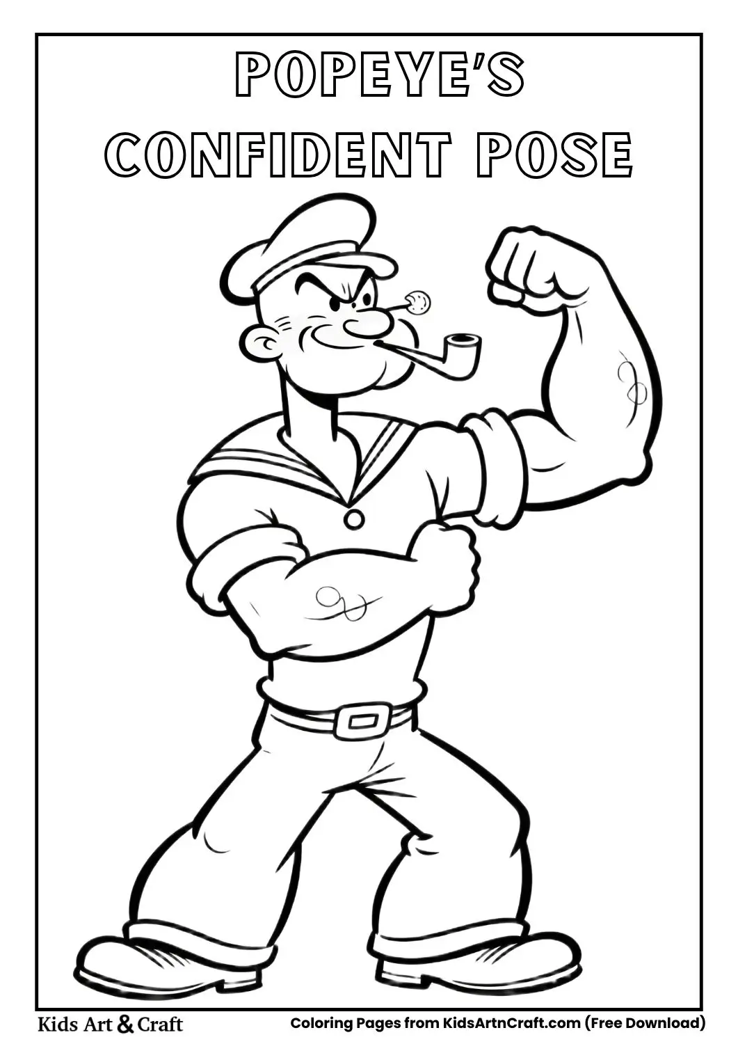 Popeye standing with arms crossed and flexing his bicep