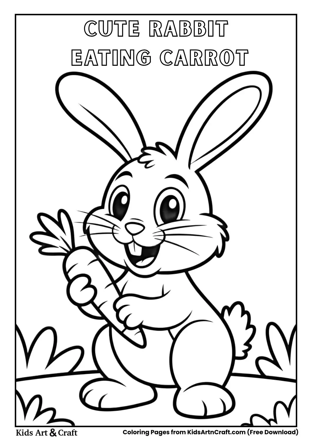 Rabbit eating carrot easy coloring page