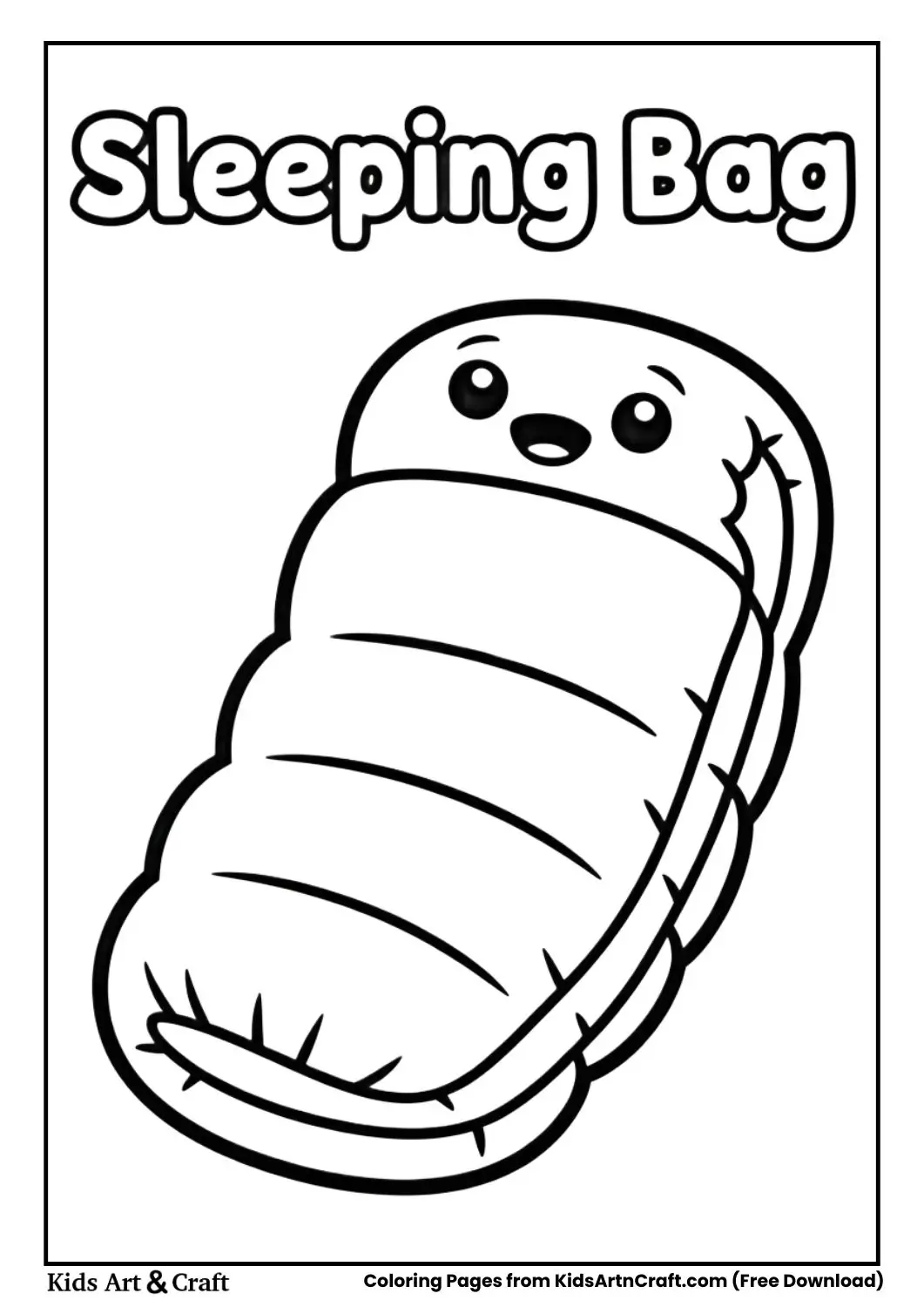Sleeping bag black and white coloring page for kids