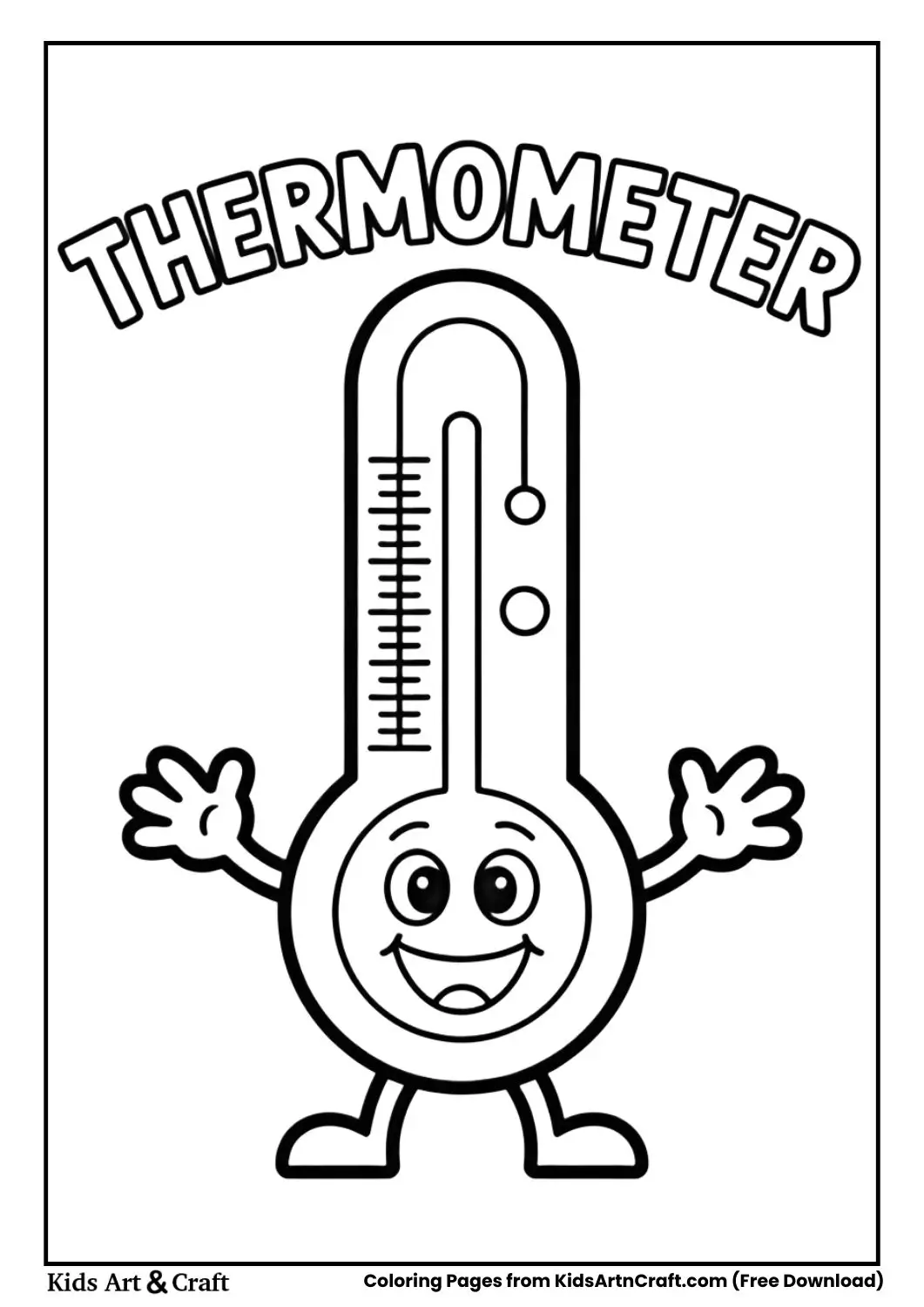Cartoon thermometer black and white coloring sheet for kids
