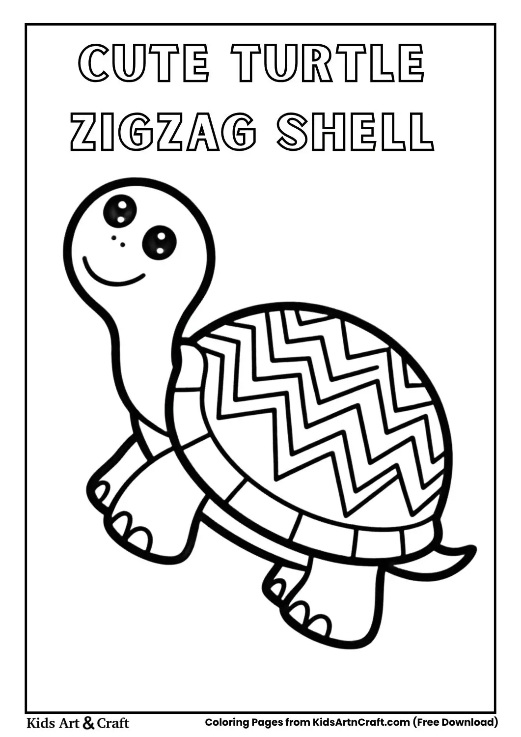 cute turtle with zigzag shell pattern black and white coloring page