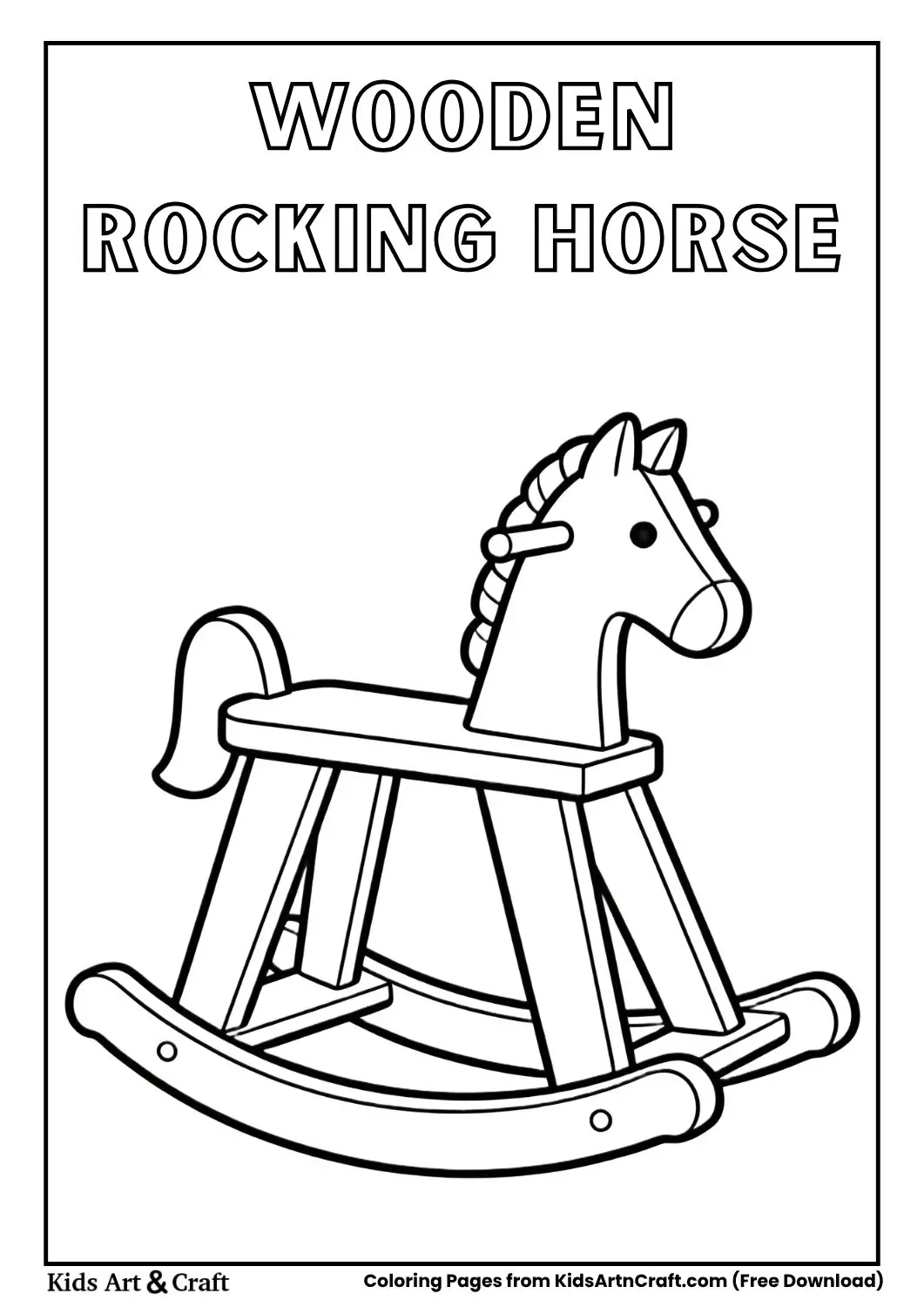 Wooden rocking horse simple black and white coloring page for children