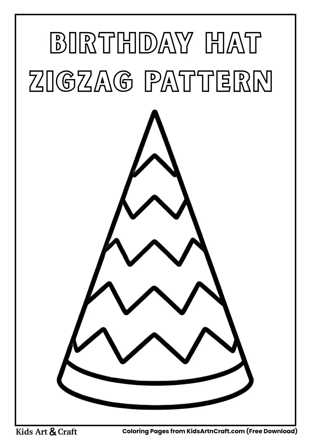 birthday hat with zigzag patterns black and white coloring page