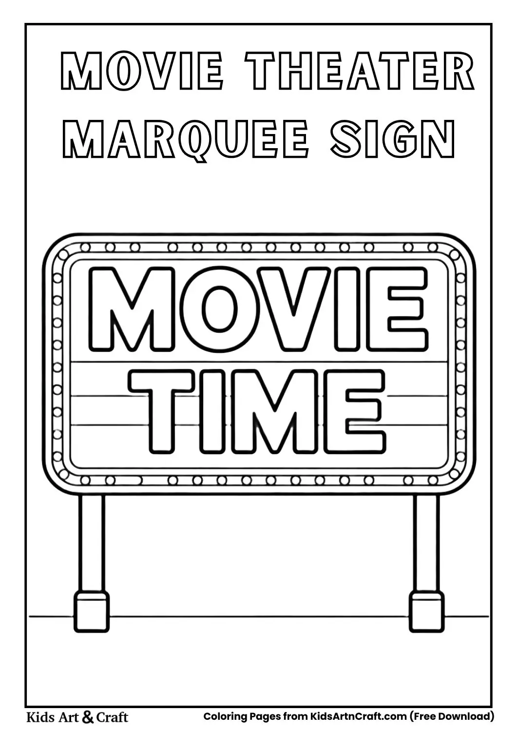movie theater marquee sign movie time coloring page