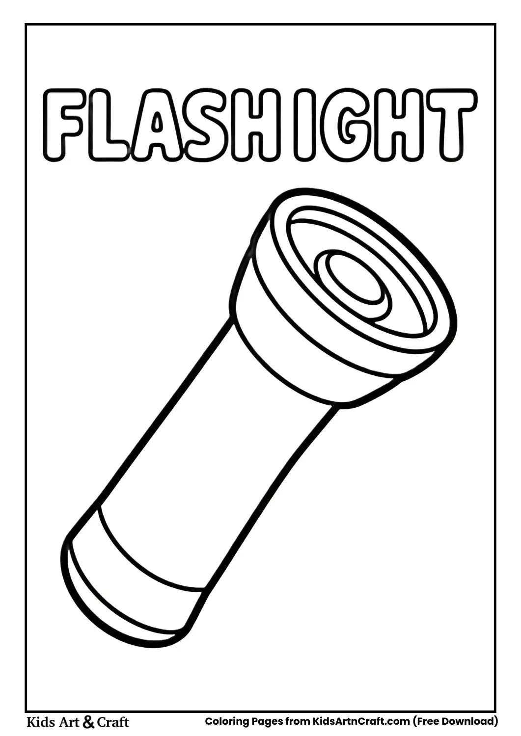 Black and white flashlight coloring page with label above