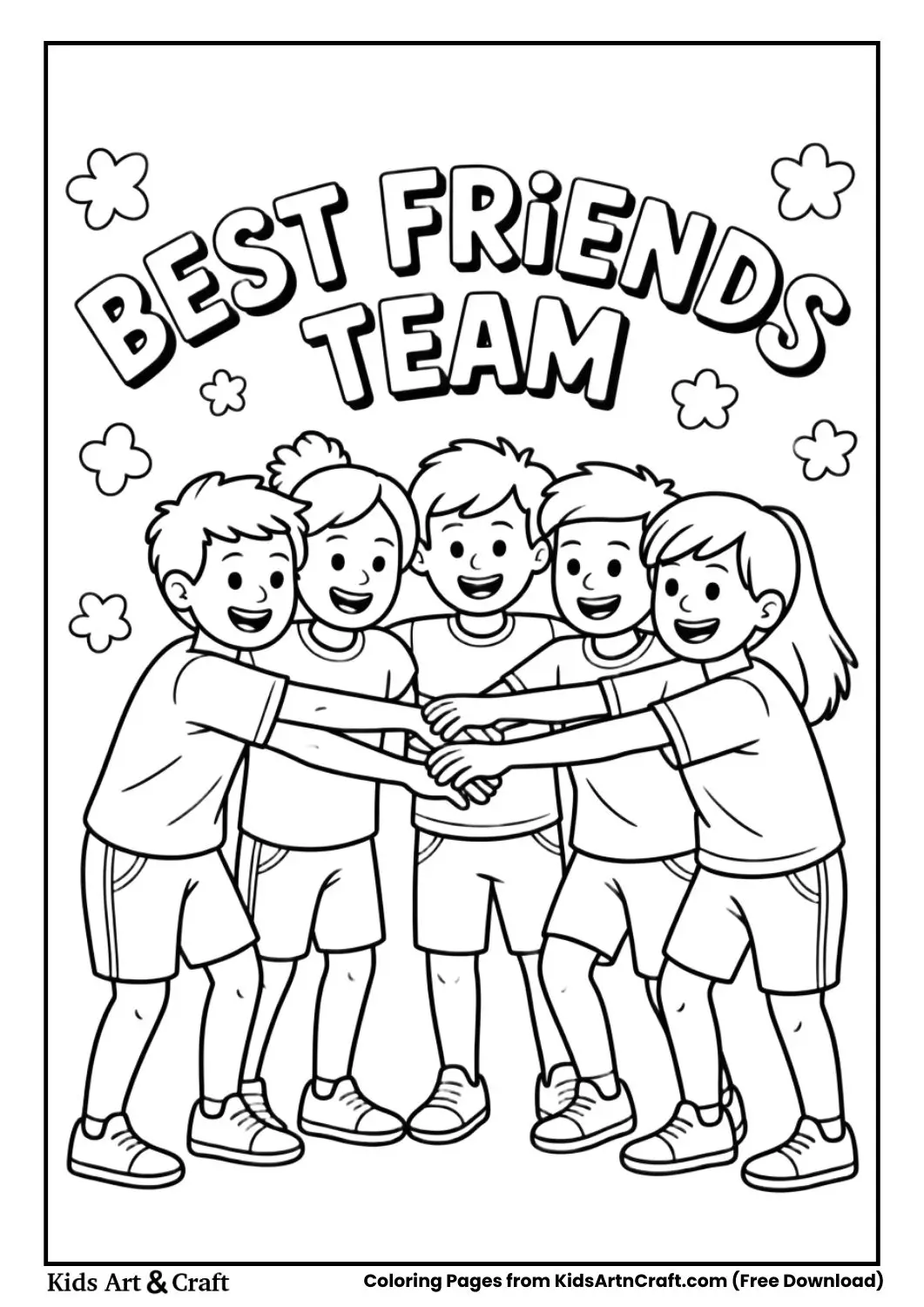 kids stacking hands teamwork best friends coloring page