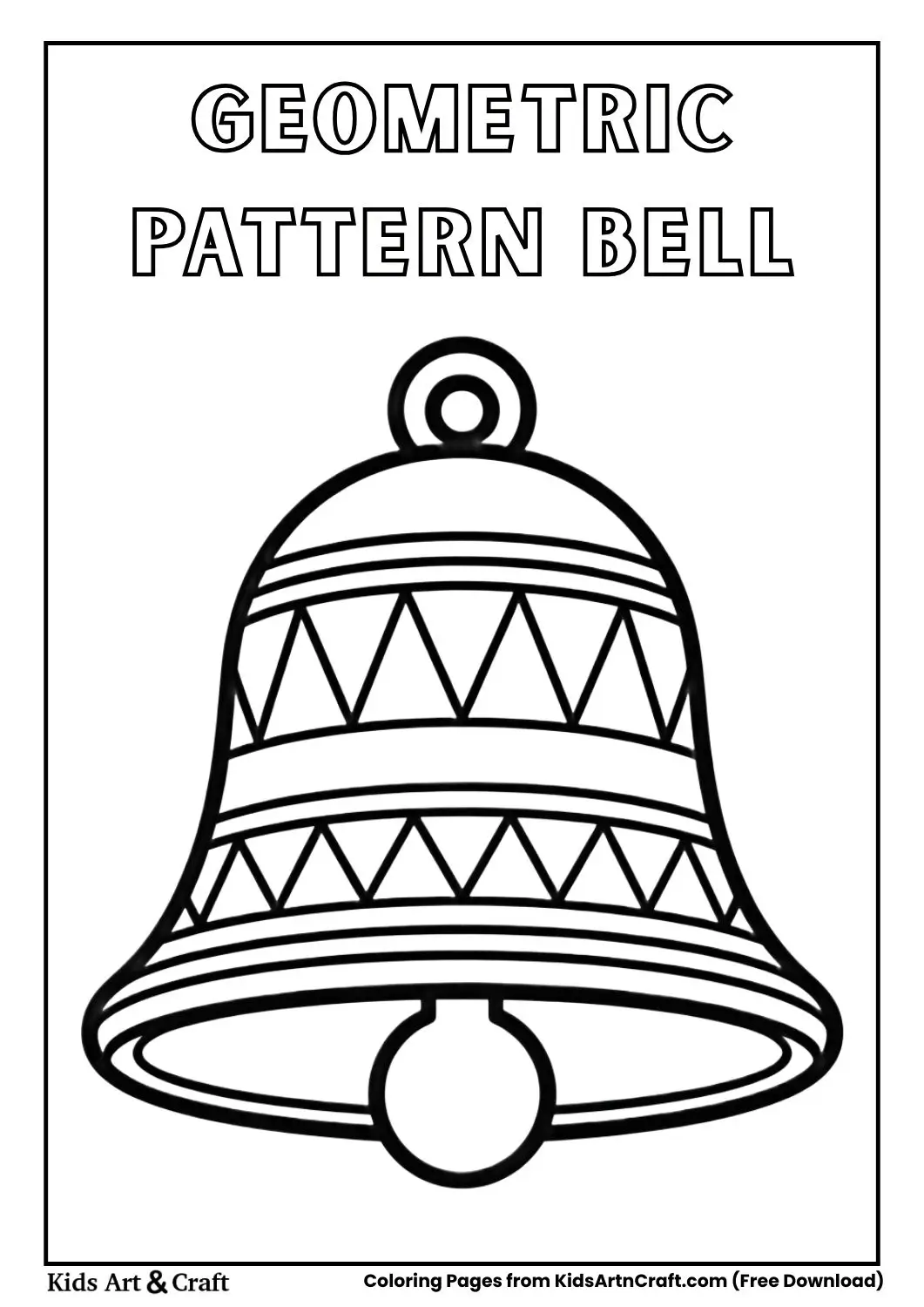 bell with geometric shapes black and white coloring page
