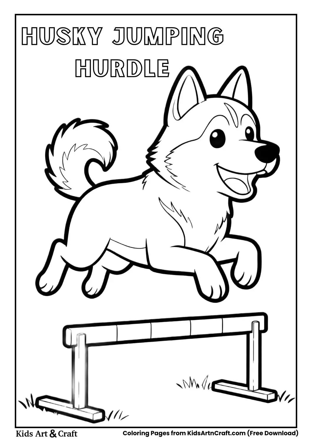 Husky jumping over hurdle coloring page