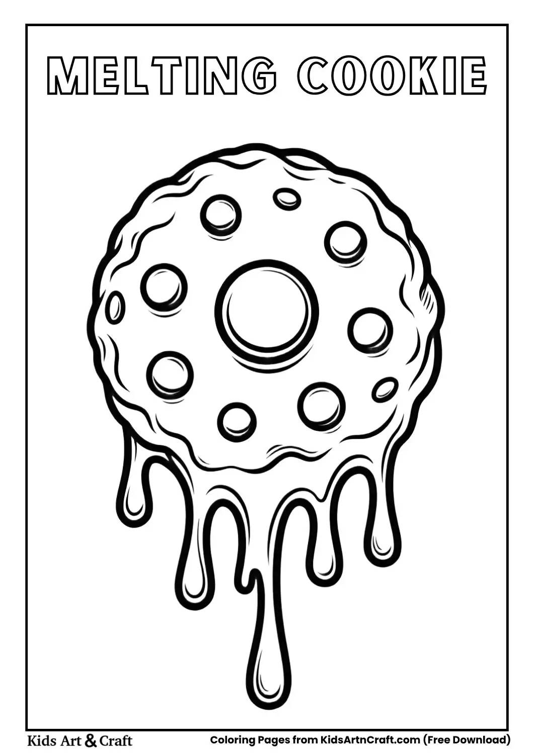 cookie melting with chocolate drips coloring page