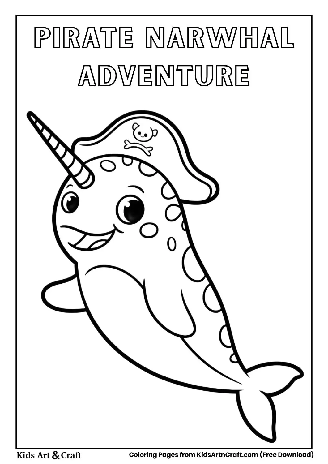 Narwhal wearing pirate hat coloring page