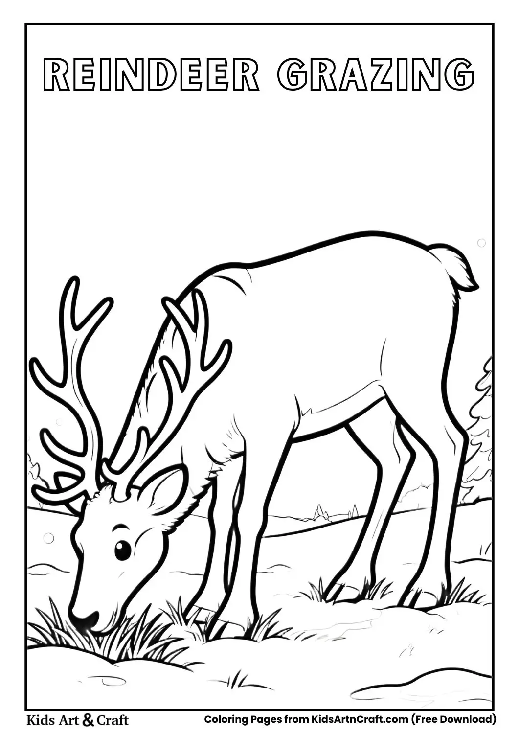 Reindeer grazing simple coloring page