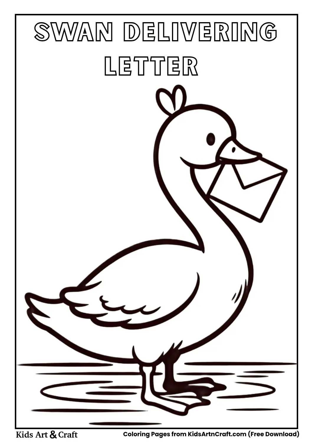 swan delivering letter on water coloring page