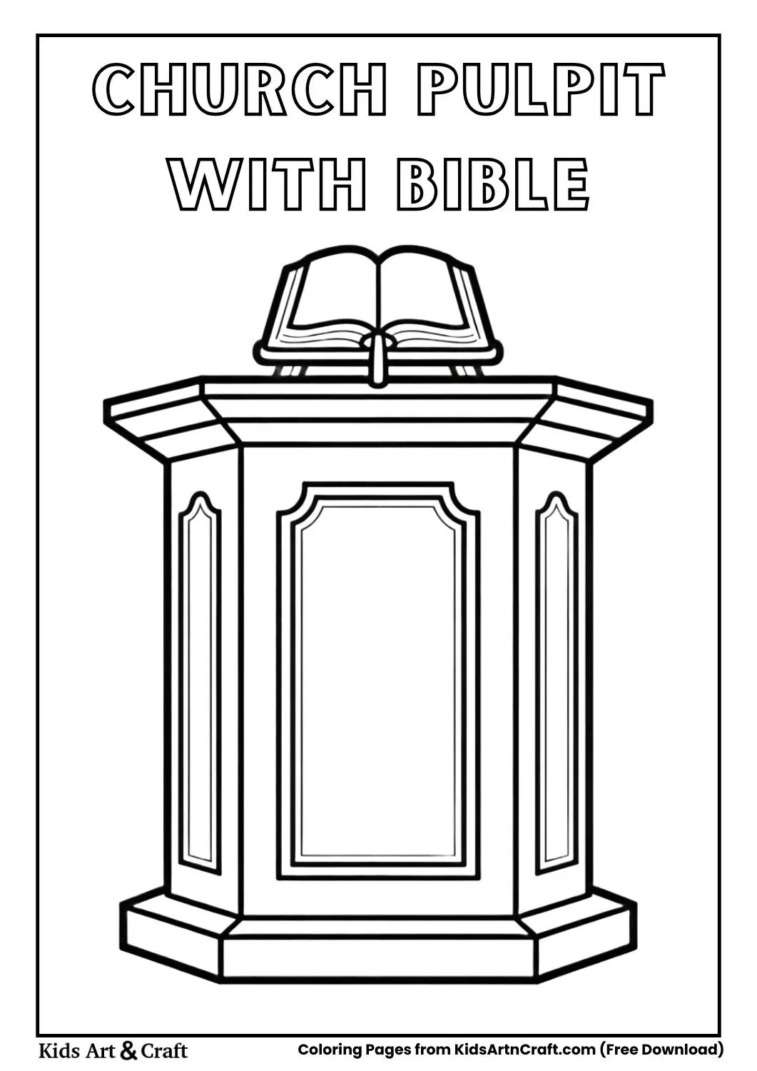 church pulpit podium with bible on top coloring page