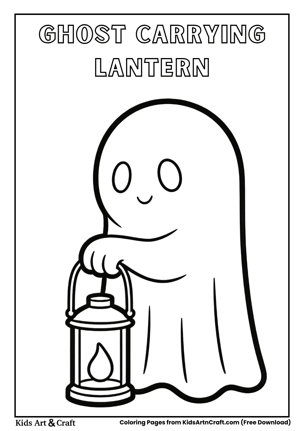 Cute ghost holding lantern, simple Halloween coloring sheet