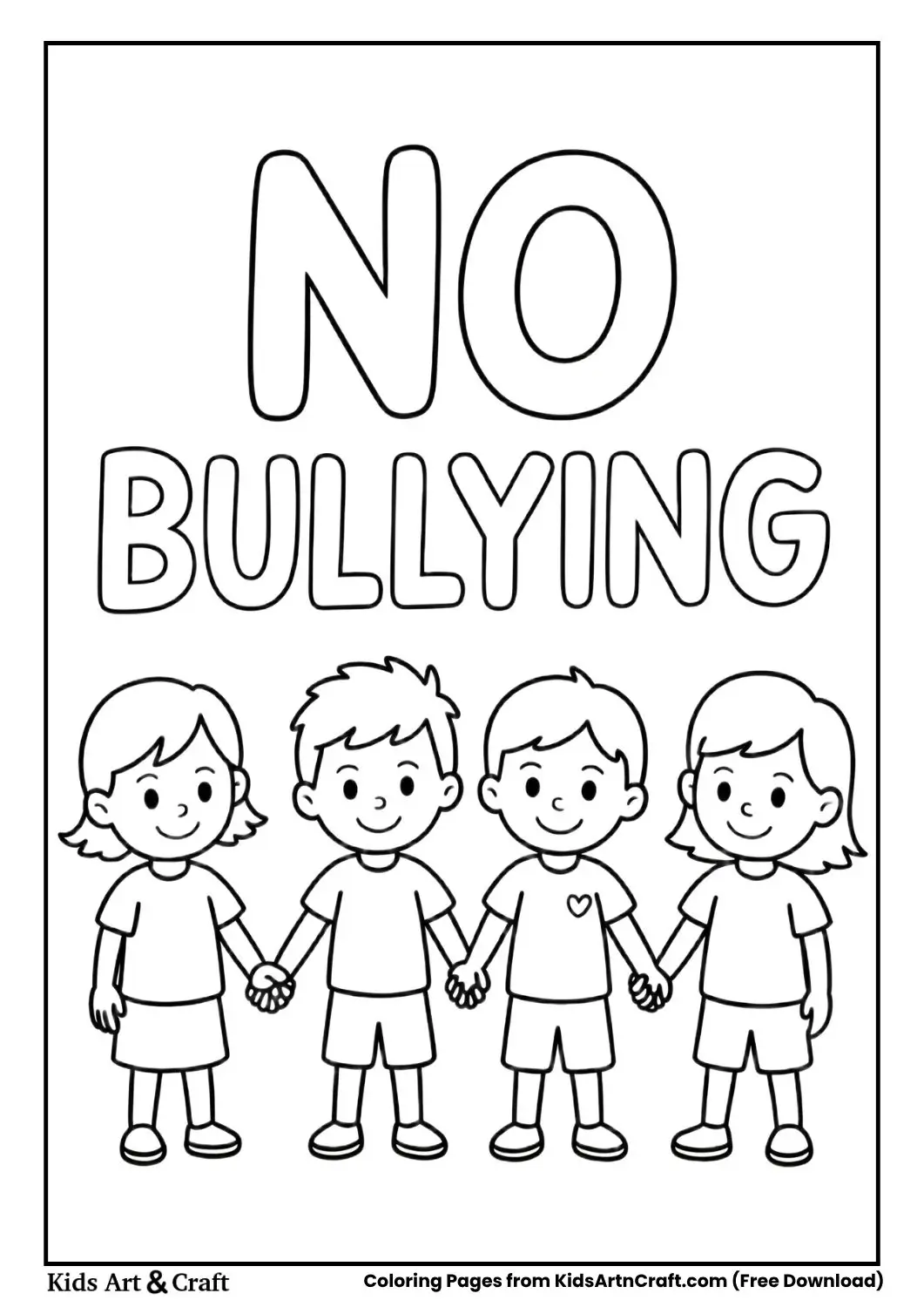 Kids being kind no bullying rule coloring page