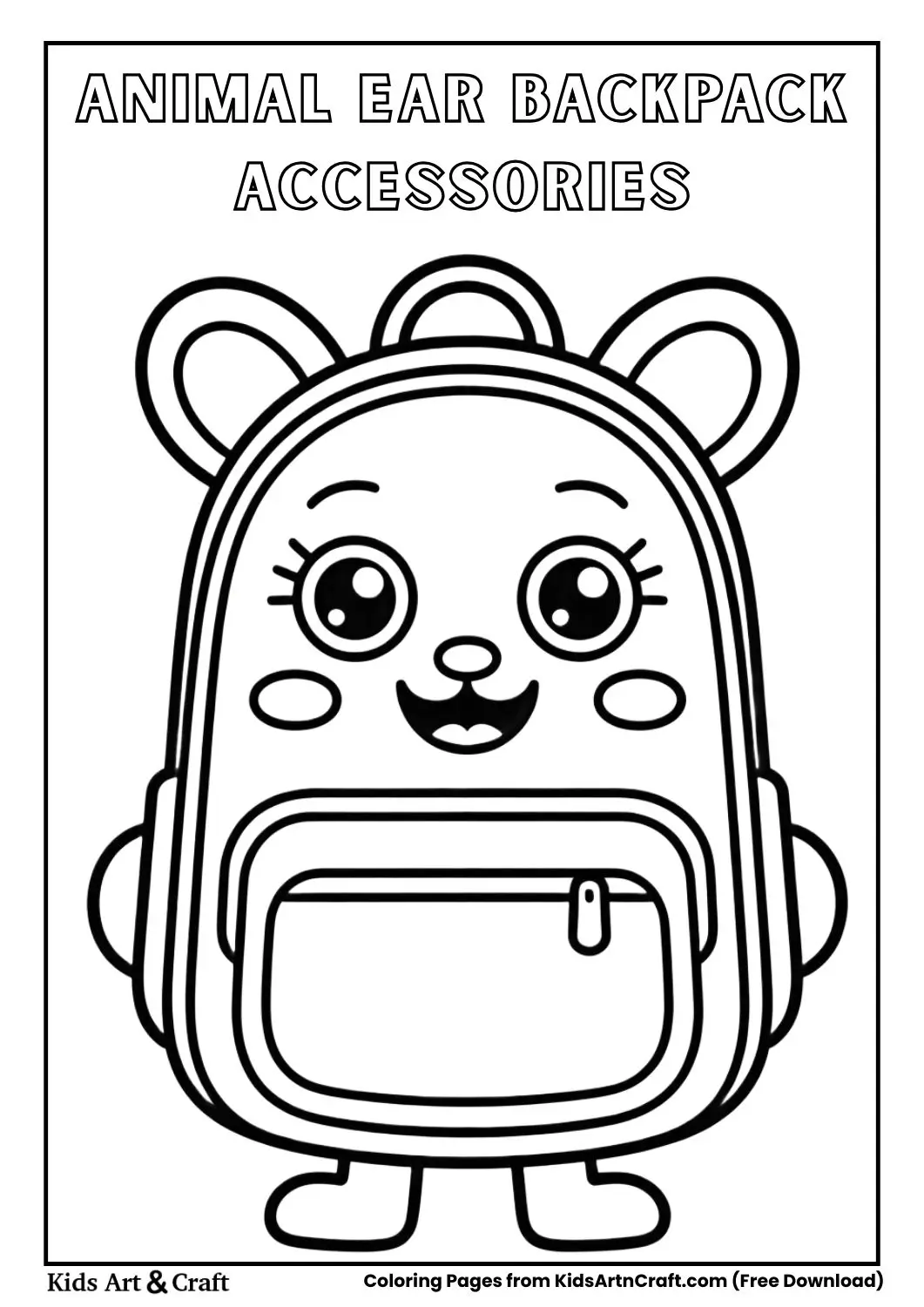 Cute backpack with animal ears kids coloring page