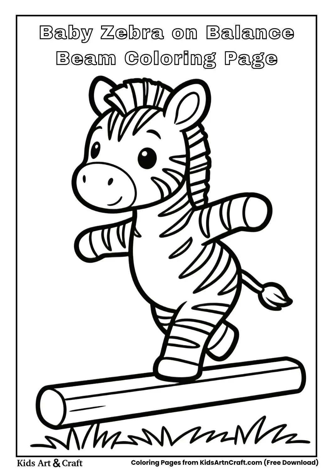 Baby zebra balancing on playground beam simple line art