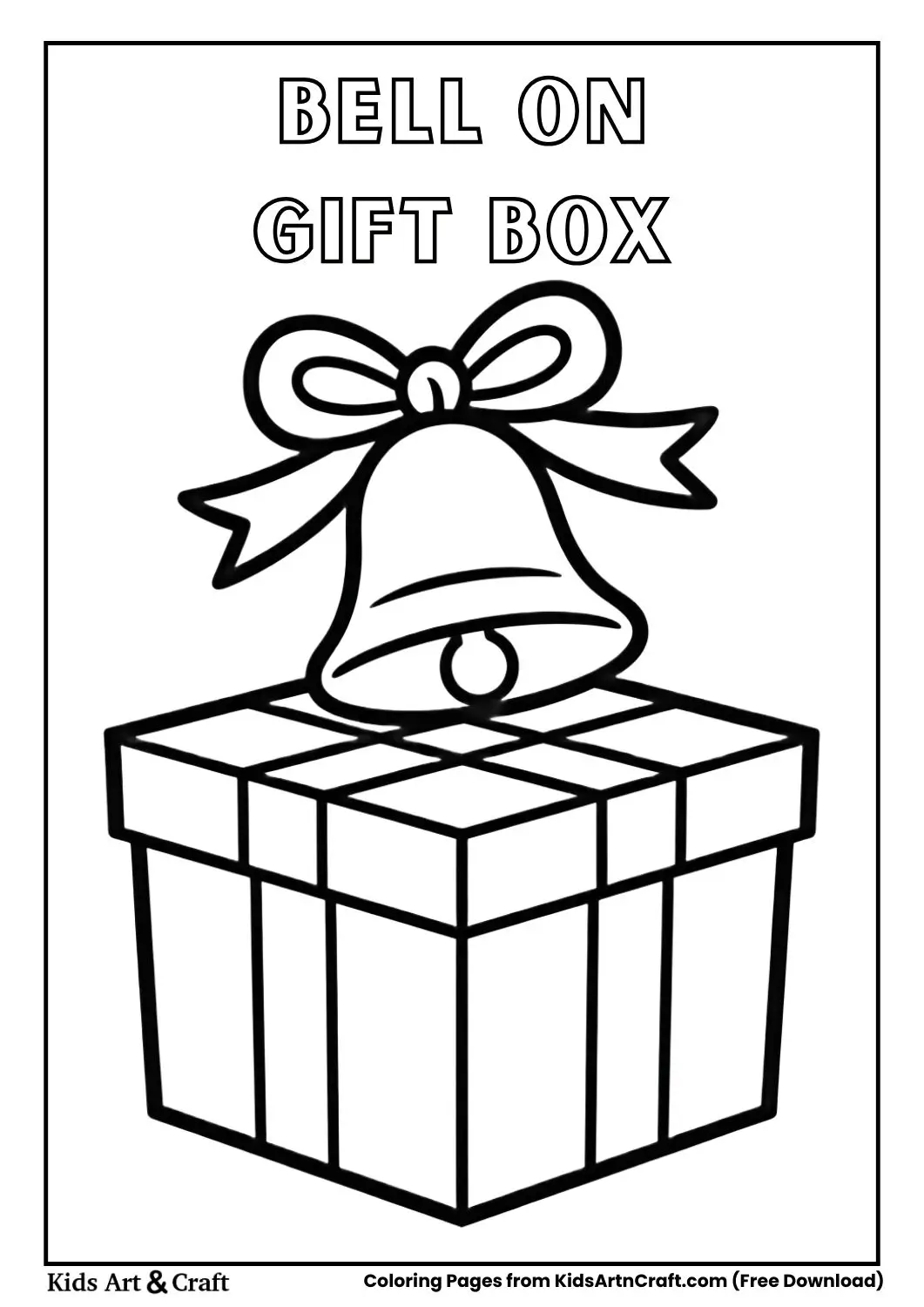 bell sitting on gift box black and white coloring page