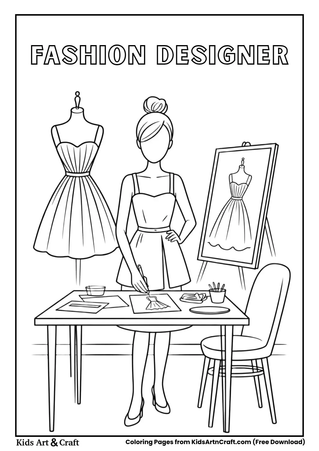 fashion designer sketching clothes coloring page
