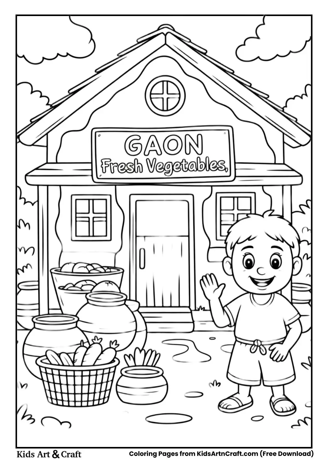 Gaon Fresh Vegetables rural mud shop coloring page